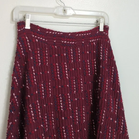 Anthropologie Maeve Anisa Red Textured A Line Midi Skirt Size XS - Picture 3 of 8
